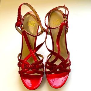Joan & David cherry red high heel sandals.